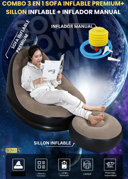 Combo 3 en 1 Sofá Inflable Premium® + Sillón Inflable + Inflador Manual