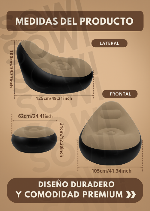 Combo 3 en 1 Sofá Inflable Premium® + Sillón Inflable + Inflador Manual